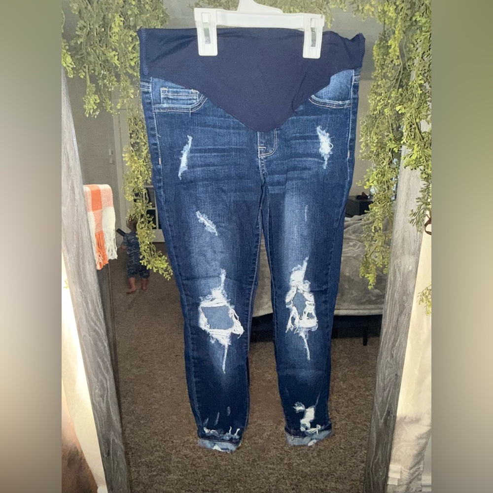Pinkblush Dark Blue Distressed Ankle Jeans